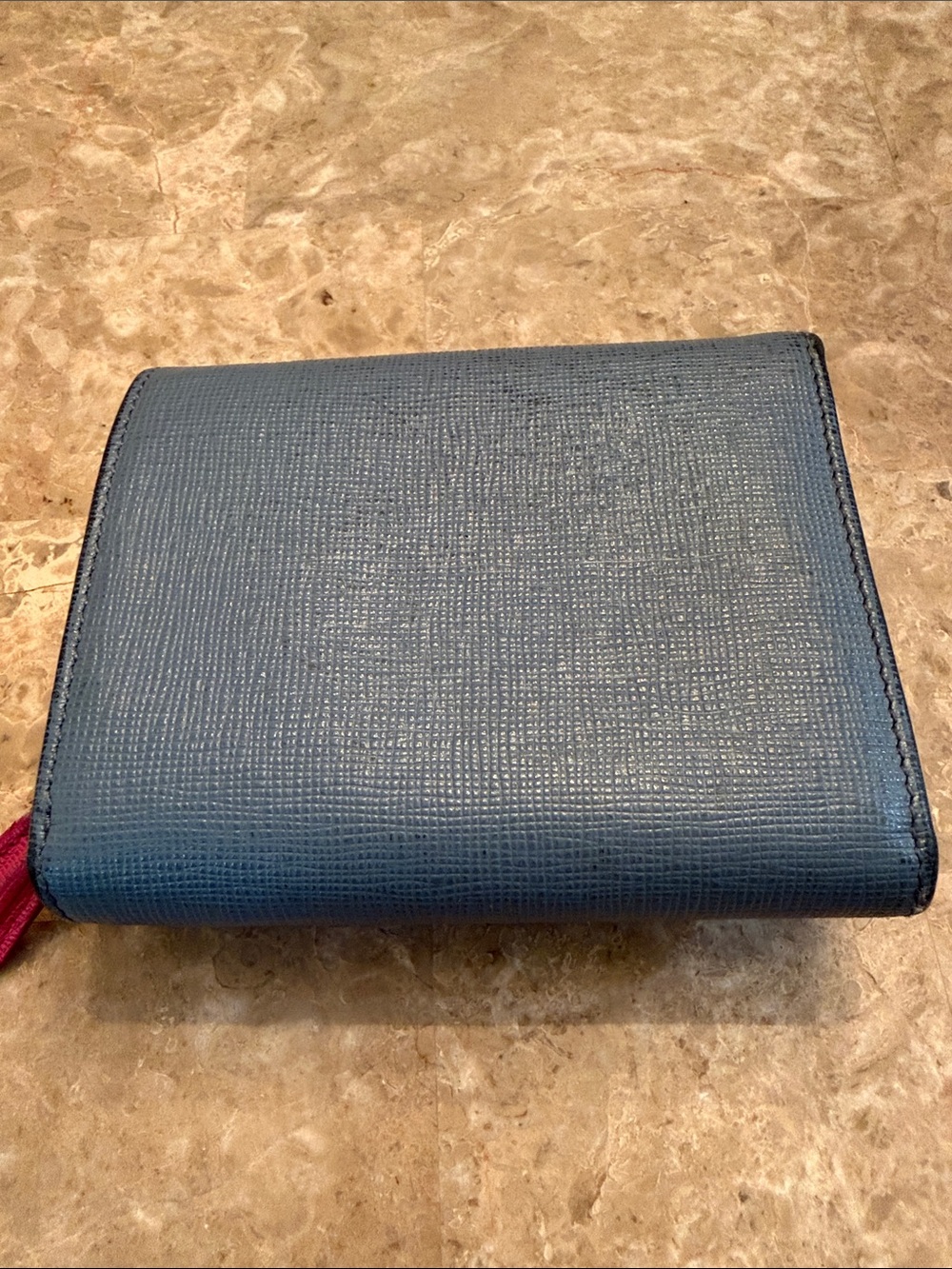 Fendi Authentic Textured Navy Leather Trifold Wallet with Gold Logo Plate - Picture 13 of 17